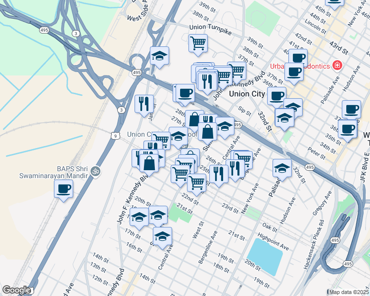 map of restaurants, bars, coffee shops, grocery stores, and more near 1200 26th Street in North Bergen