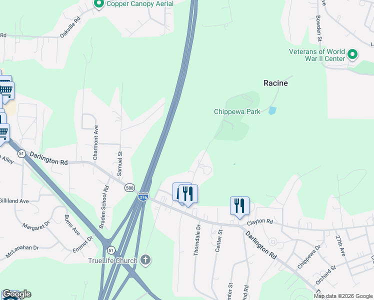 map of restaurants, bars, coffee shops, grocery stores, and more near 167 Klein Street in Beaver Falls