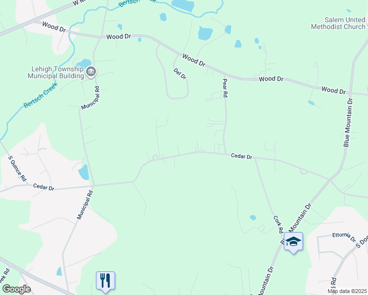 map of restaurants, bars, coffee shops, grocery stores, and more near 4220 Cedar Drive in Walnutport