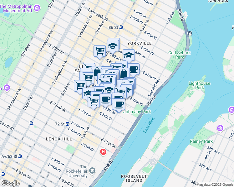 map of restaurants, bars, coffee shops, grocery stores, and more near in New York