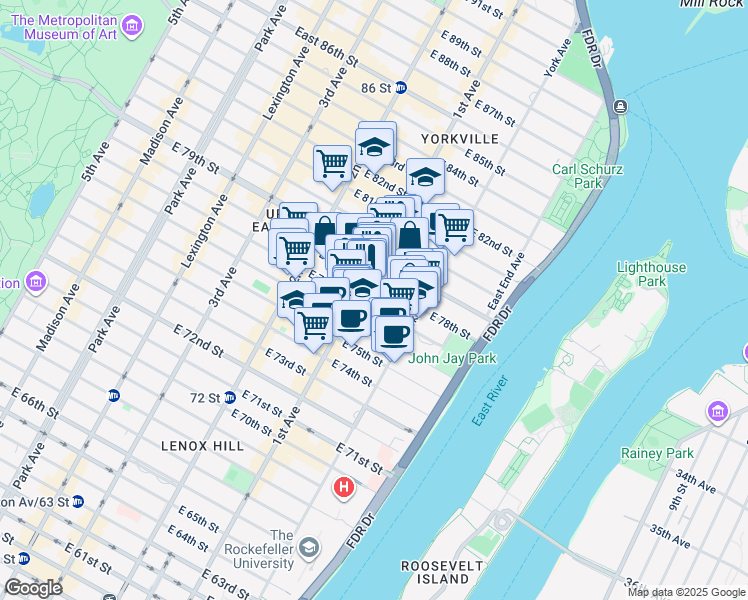 map of restaurants, bars, coffee shops, grocery stores, and more near in New York