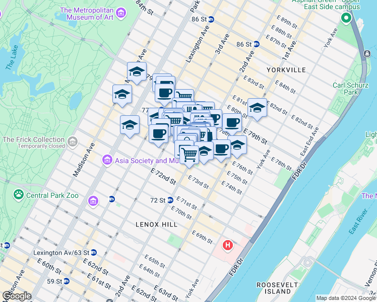 map of restaurants, bars, coffee shops, grocery stores, and more near in New York