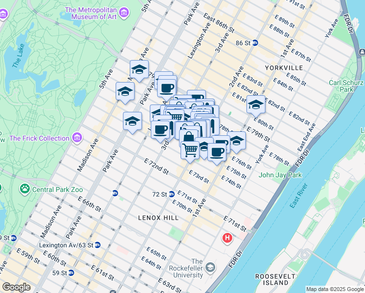 map of restaurants, bars, coffee shops, grocery stores, and more near in New York