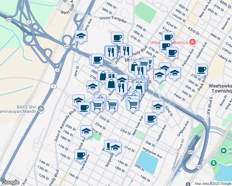 map of restaurants, bars, coffee shops, grocery stores, and more near 2714 Summit Avenue in Union City