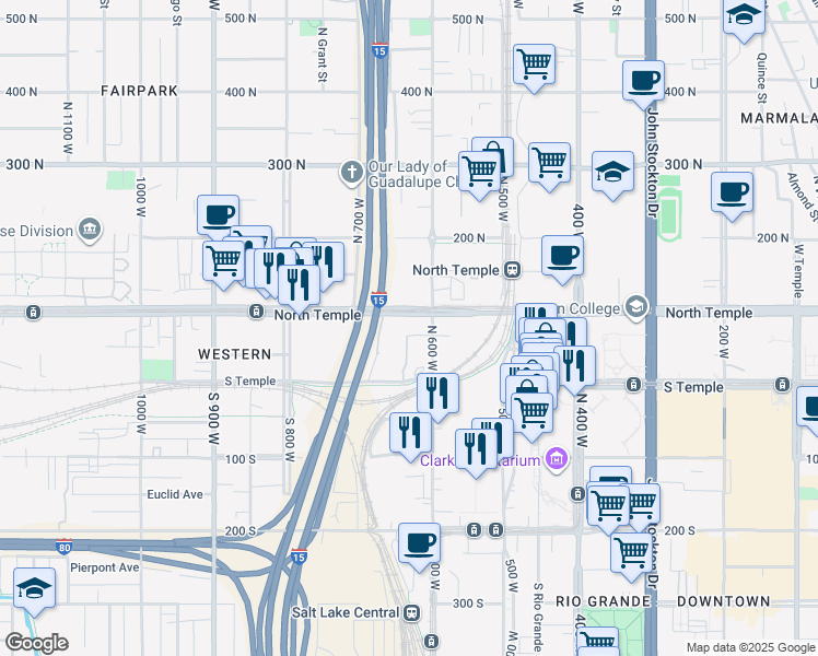 map of restaurants, bars, coffee shops, grocery stores, and more near in Salt Lake City