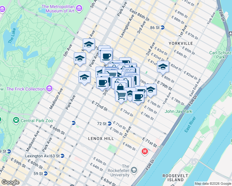 map of restaurants, bars, coffee shops, grocery stores, and more near in New York