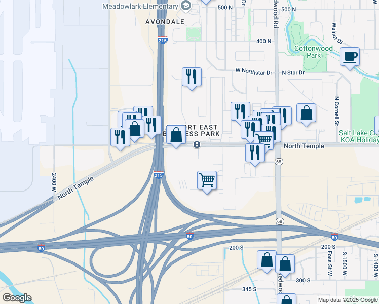 map of restaurants, bars, coffee shops, grocery stores, and more near 1925 West North Temple Street in Salt Lake City