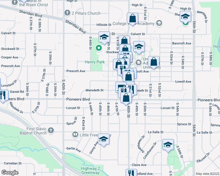 map of restaurants, bars, coffee shops, grocery stores, and more near 4138 South 46th Street in Lincoln
