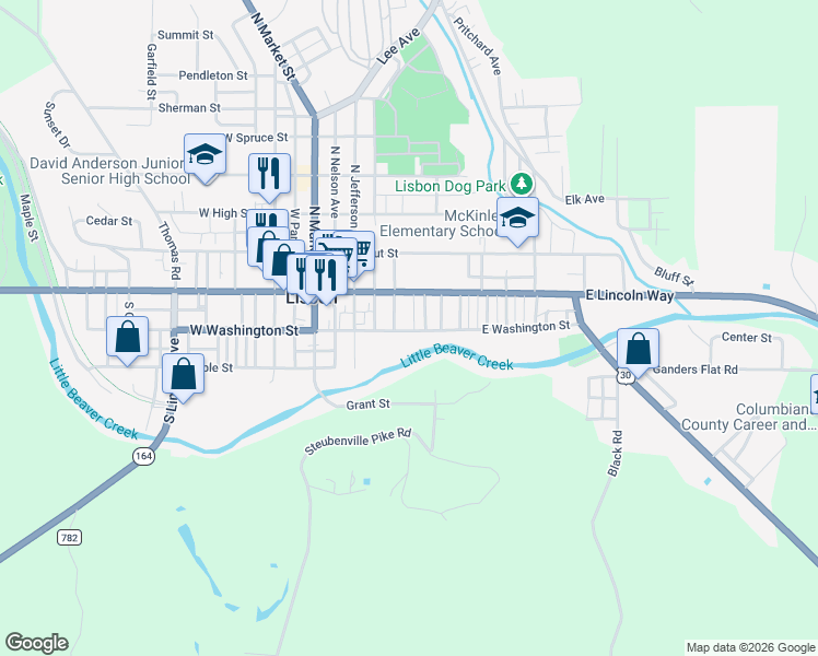 map of restaurants, bars, coffee shops, grocery stores, and more near 317 East Washington Street in Lisbon