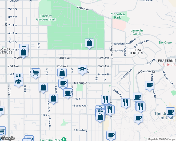 map of restaurants, bars, coffee shops, grocery stores, and more near in Salt Lake City
