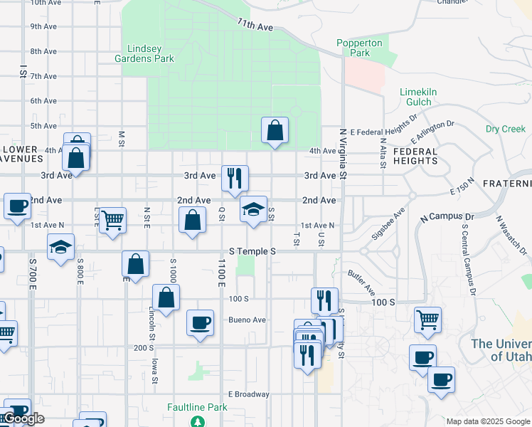 map of restaurants, bars, coffee shops, grocery stores, and more near in Salt Lake City