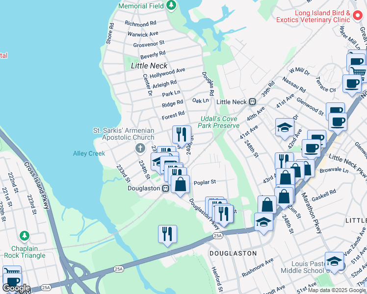 map of restaurants, bars, coffee shops, grocery stores, and more near 1-00 Prospect Avenue in Queens