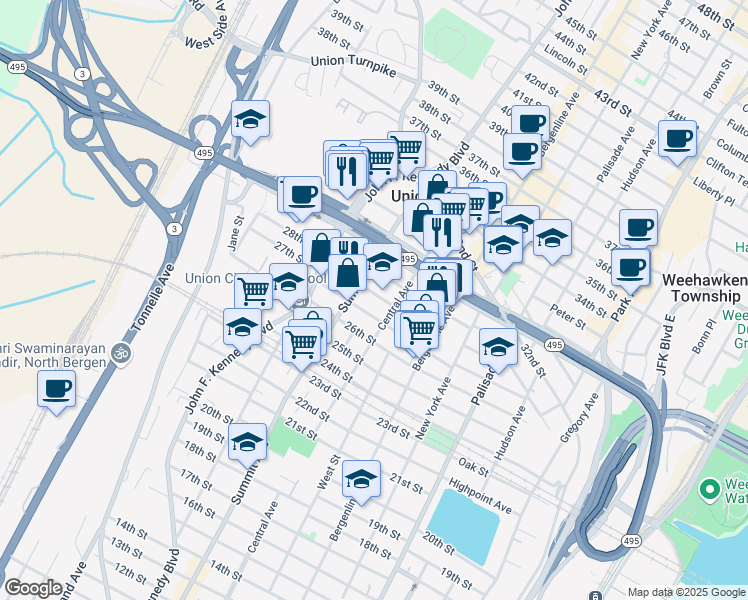 map of restaurants, bars, coffee shops, grocery stores, and more near 2714 Summit Avenue in Union City