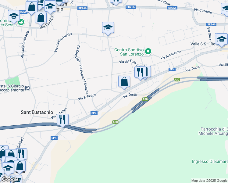 map of restaurants, bars, coffee shops, grocery stores, and more near 152 Via Cirillo in Piazza del Galdo-sant'angelo