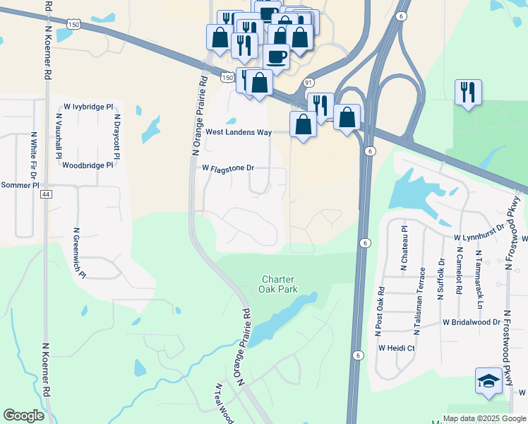 map of restaurants, bars, coffee shops, grocery stores, and more near 5301 West Briarstone Drive in Peoria