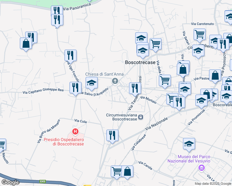 map of restaurants, bars, coffee shops, grocery stores, and more near 16 Via Desiderio in Boscotrecase