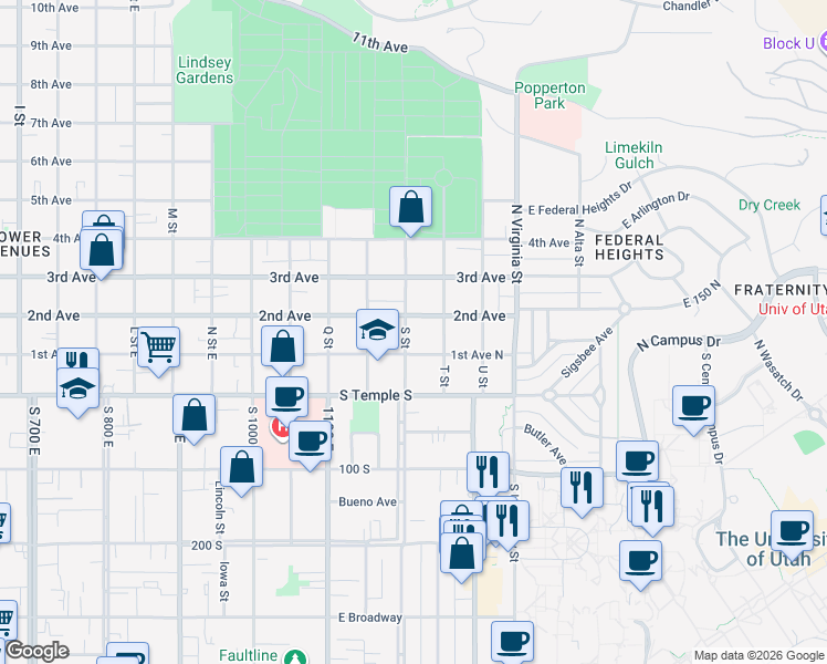map of restaurants, bars, coffee shops, grocery stores, and more near in Salt Lake City