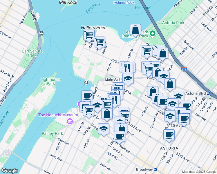 map of restaurants, bars, coffee shops, grocery stores, and more near 11-57 Welling Court in Queens