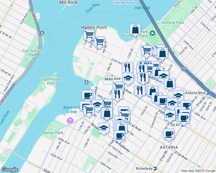map of restaurants, bars, coffee shops, grocery stores, and more near 11-57 Welling Court in Queens