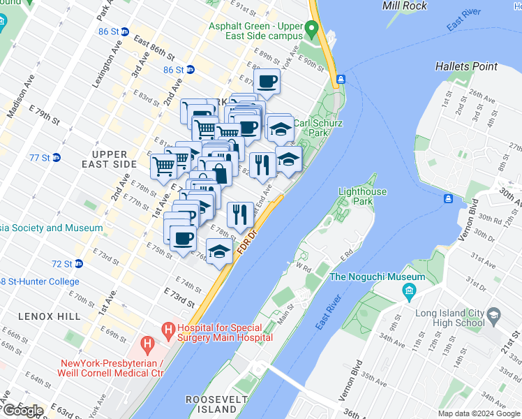 map of restaurants, bars, coffee shops, grocery stores, and more near in New York