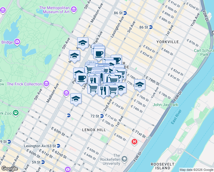 map of restaurants, bars, coffee shops, grocery stores, and more near in New York