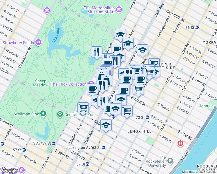 map of restaurants, bars, coffee shops, grocery stores, and more near in New York