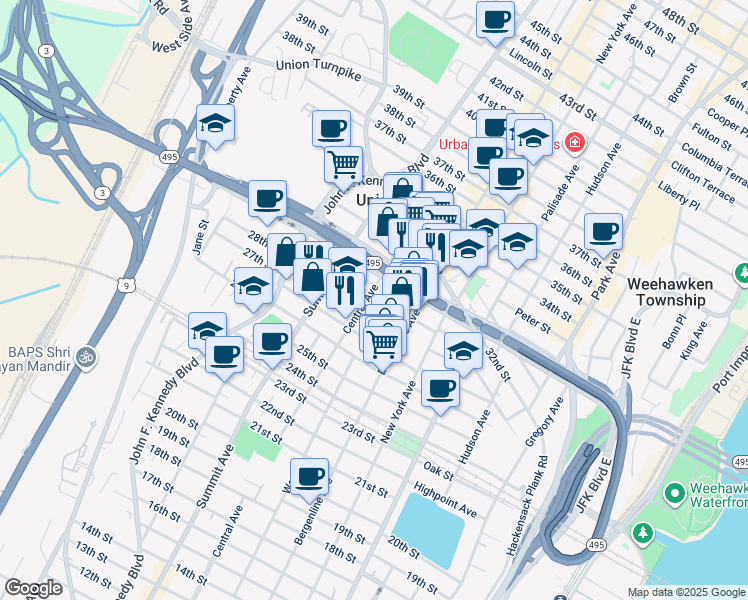 map of restaurants, bars, coffee shops, grocery stores, and more near 701 29th Street in Union City