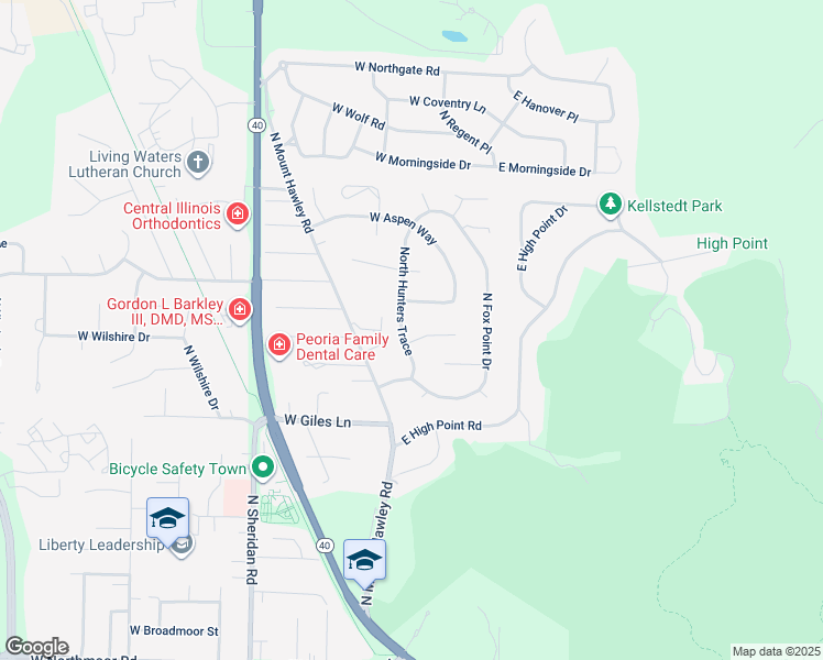 map of restaurants, bars, coffee shops, grocery stores, and more near 6916 North Hunters Trace in Peoria