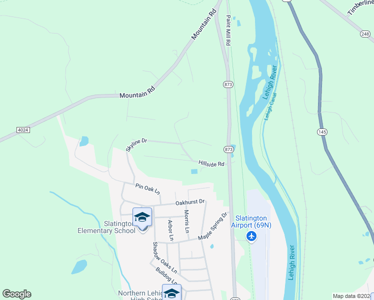 map of restaurants, bars, coffee shops, grocery stores, and more near 8435 Woodside Road in Slatington