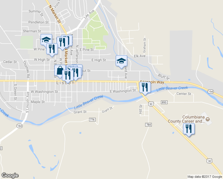 map of restaurants, bars, coffee shops, grocery stores, and more near 441 East Washington Street in Lisbon