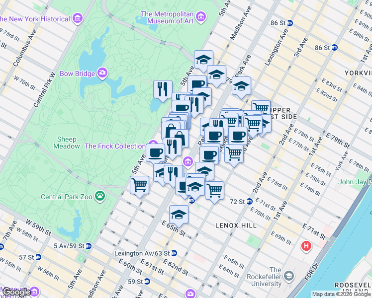 map of restaurants, bars, coffee shops, grocery stores, and more near in New York