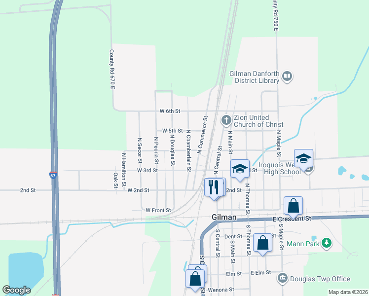 map of restaurants, bars, coffee shops, grocery stores, and more near 414 North Chamberlain Street in Gilman