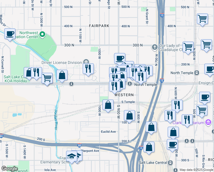 map of restaurants, bars, coffee shops, grocery stores, and more near 937 West North Temple in Salt Lake City