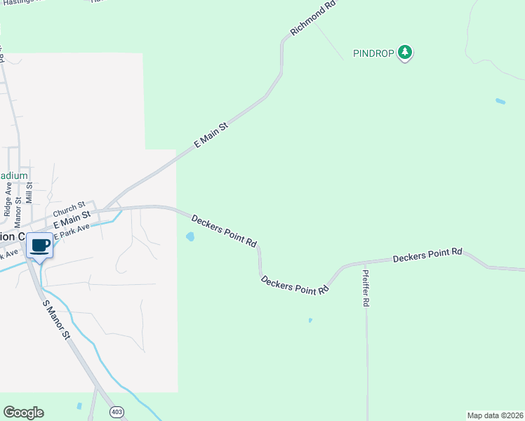 map of restaurants, bars, coffee shops, grocery stores, and more near 595 Deckers Point Road in Marion Center