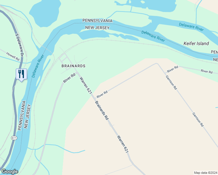 map of restaurants, bars, coffee shops, grocery stores, and more near 2723 River Road in Phillipsburg