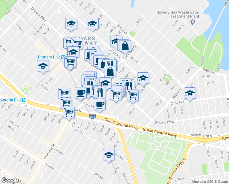 map of restaurants, bars, coffee shops, grocery stores, and more near 22-10 42nd Street in Queens