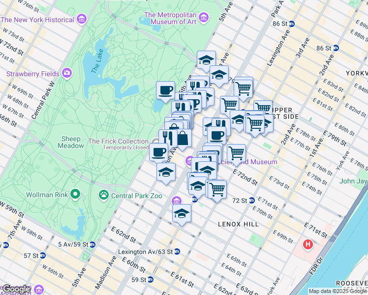 map of restaurants, bars, coffee shops, grocery stores, and more near in New York