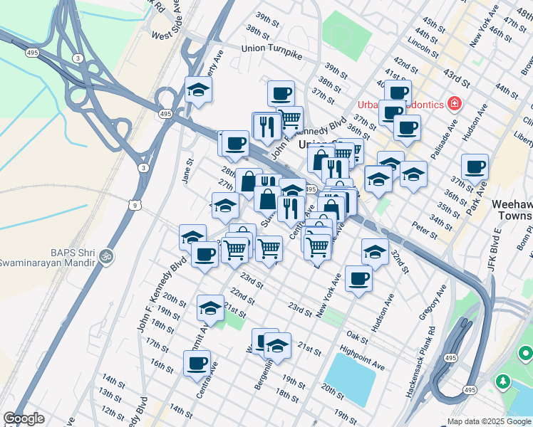 map of restaurants, bars, coffee shops, grocery stores, and more near 2714 Summit Avenue in Union City