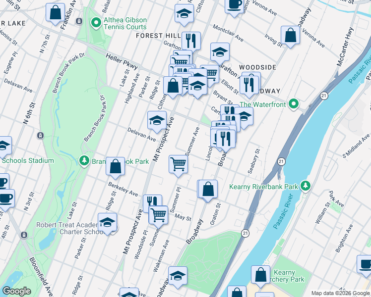 map of restaurants, bars, coffee shops, grocery stores, and more near 173 Delavan Avenue in Newark