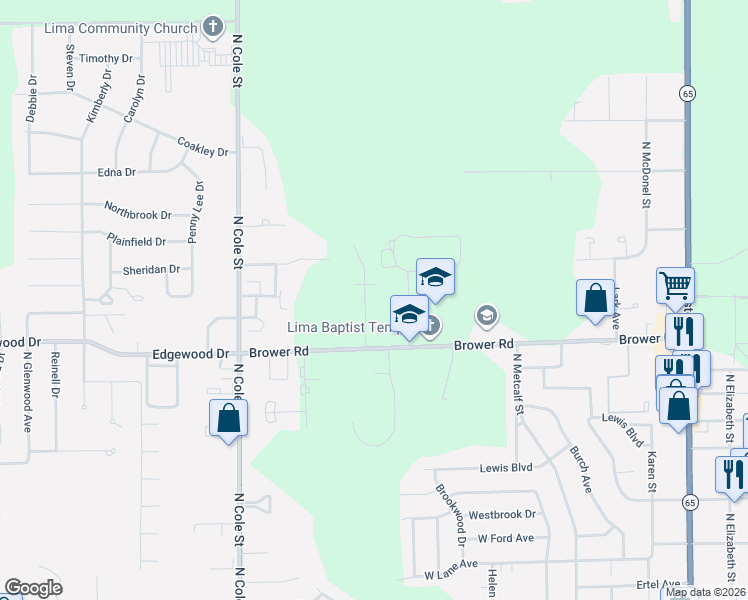 map of restaurants, bars, coffee shops, grocery stores, and more near 1017 Symphony Street in Lima