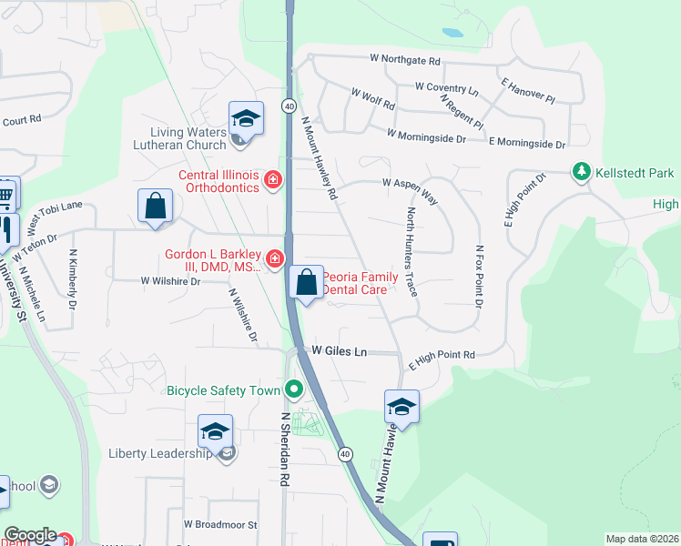 map of restaurants, bars, coffee shops, grocery stores, and more near 6909 North Mount Hawley Road in Peoria