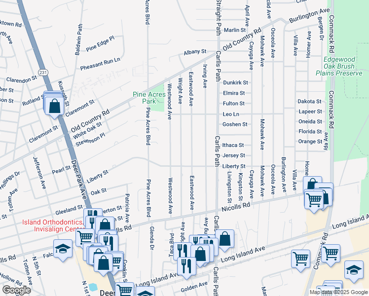 map of restaurants, bars, coffee shops, grocery stores, and more near 123 Wright Avenue in Deer Park