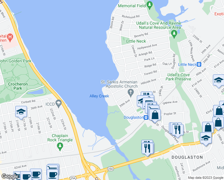 map of restaurants, bars, coffee shops, grocery stores, and more near 37-31 Regatta Place in Queens