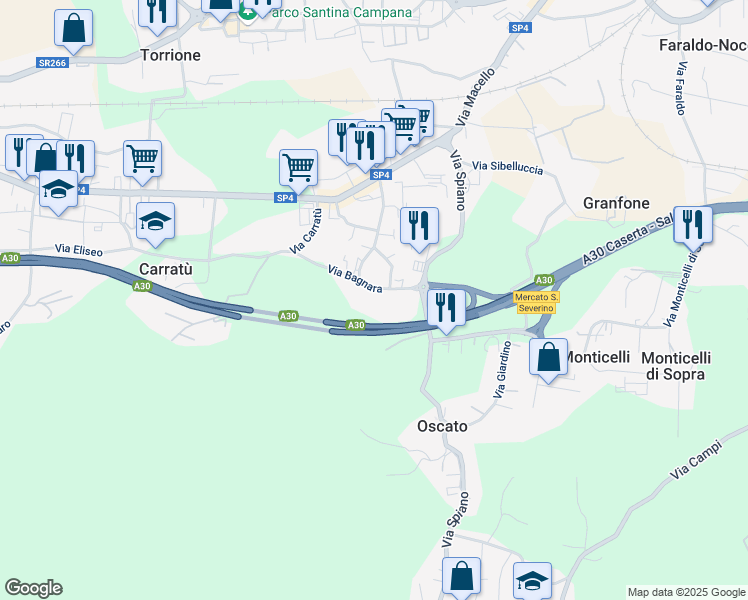 map of restaurants, bars, coffee shops, grocery stores, and more near 6 Via Bagnara in Mercato San Severino