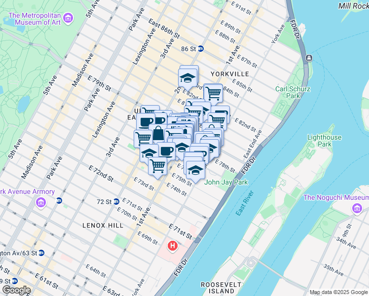 map of restaurants, bars, coffee shops, grocery stores, and more near in New York