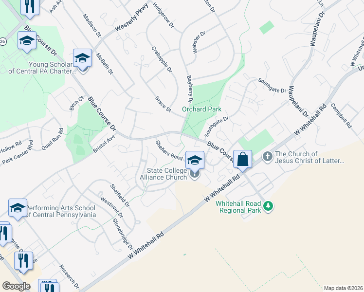 map of restaurants, bars, coffee shops, grocery stores, and more near 1460-35 Blue Course Drive in State College