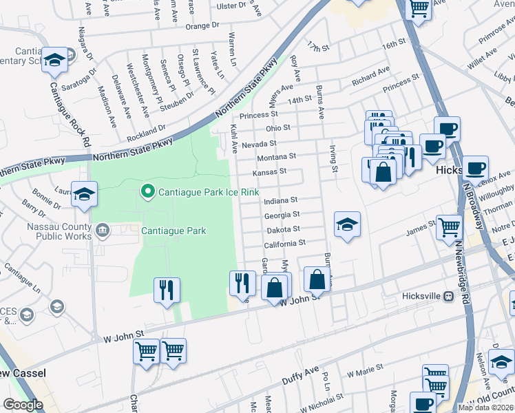 map of restaurants, bars, coffee shops, grocery stores, and more near 69 Gardner Avenue in Hicksville