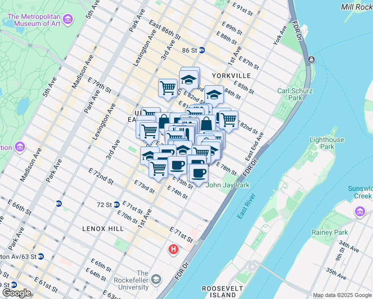 map of restaurants, bars, coffee shops, grocery stores, and more near in New York