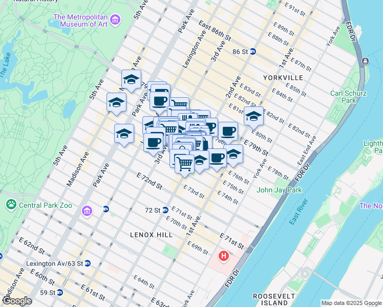 map of restaurants, bars, coffee shops, grocery stores, and more near in New York