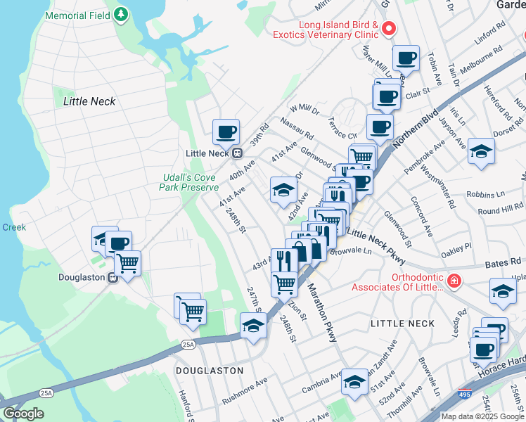 map of restaurants, bars, coffee shops, grocery stores, and more near in Queens